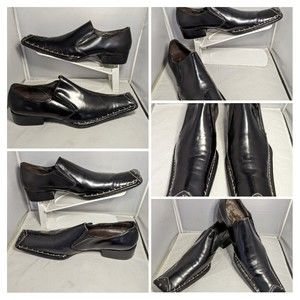 Fiesso By Aurelio Garcia Luxe Loafers Leather Shoes Black Square Toe  Men 10 43